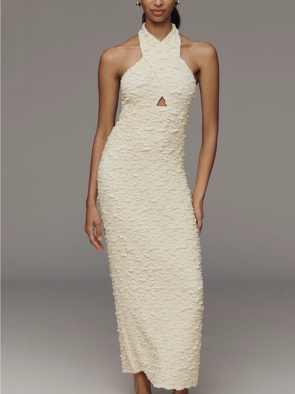 Endless Rose Sleeveless Textured Halter Maxi Dress NWT